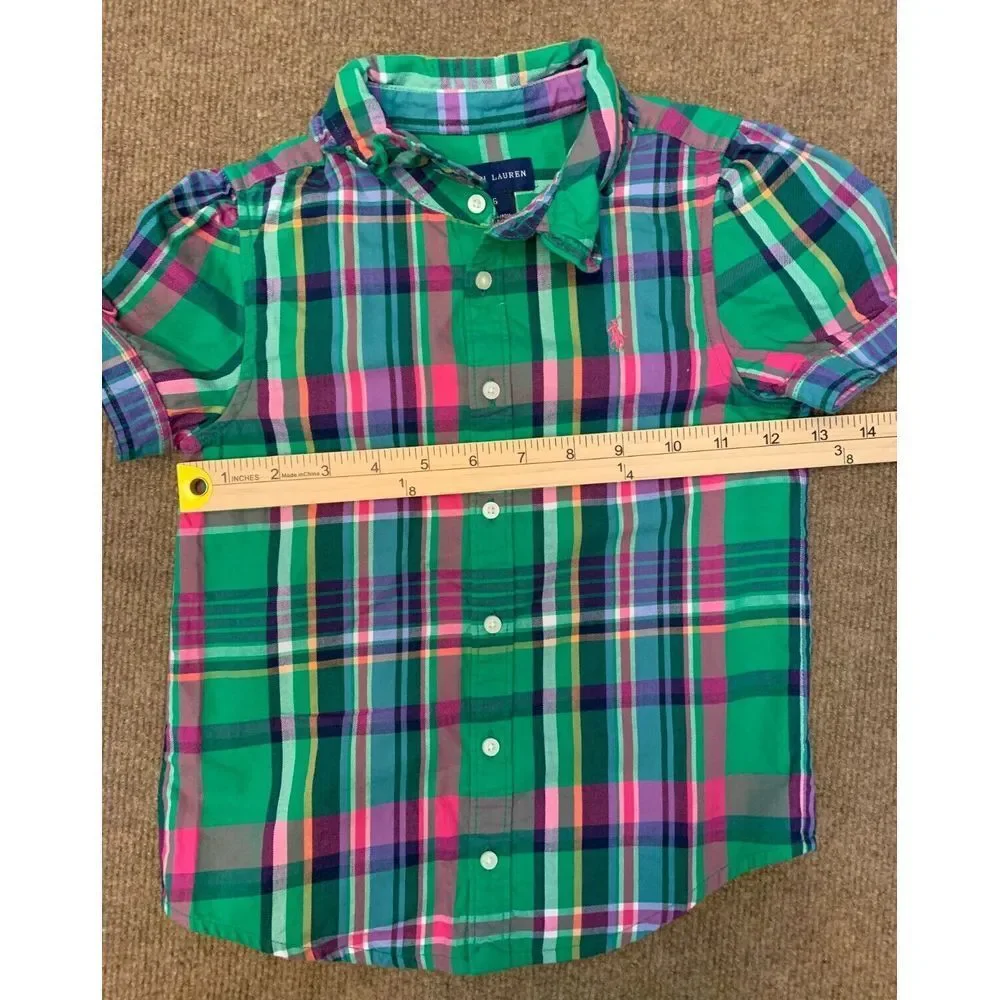 Ralph Lauren Kids Plaid Top Girls 6 Short Sleeve Button Shirt